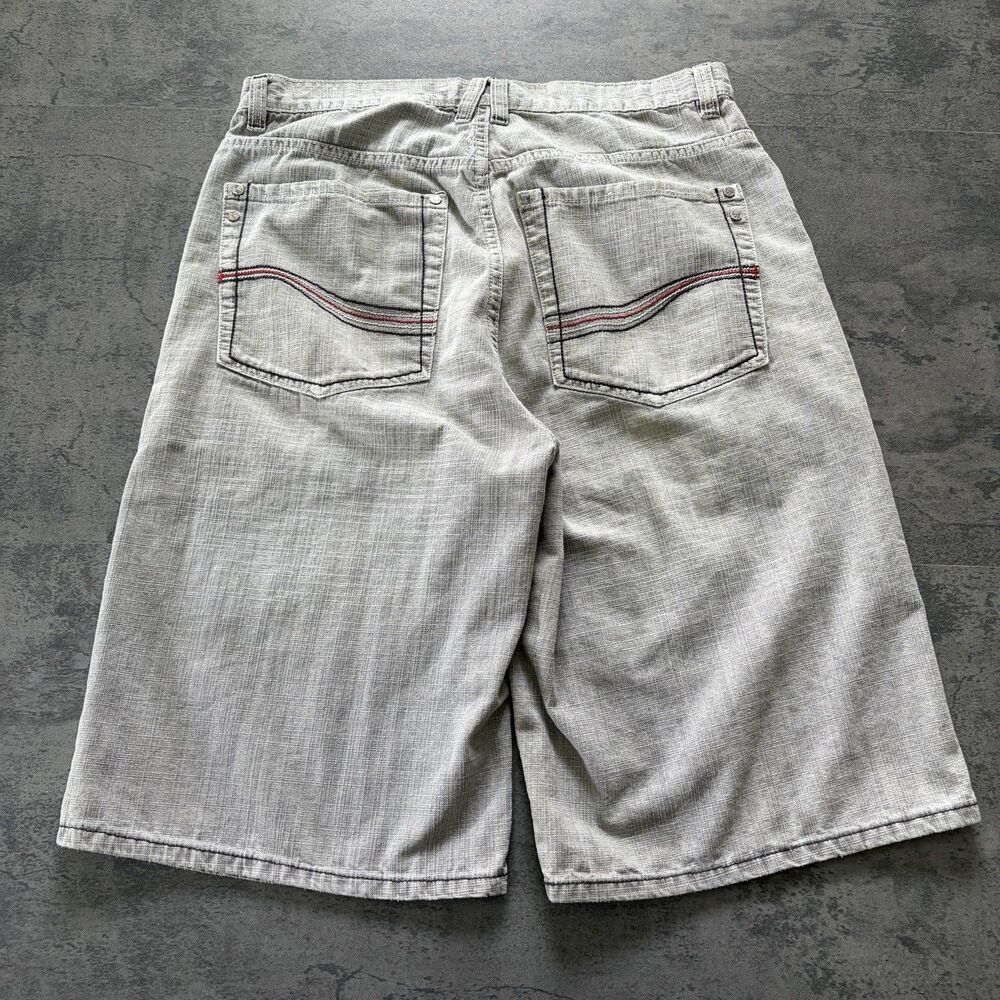 Vintage Y2K PJ MARK Denim Embroidered Shorts Size 34 Grey Wide Leg Baggy Skater